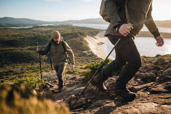 Two men on trekking adventure wearing Alton's hiking pants