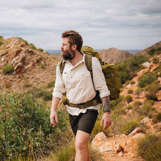 Alton's men's hiking shorts worn by customer on outdoor trek