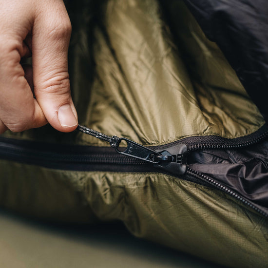 Close up of heavy duty zip on Alton Lightweight Sleeping Bags